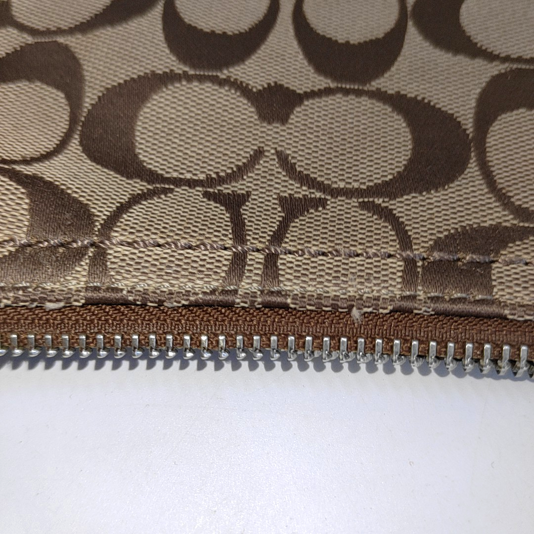 COACH Khaki Canvas VV Floral Single Shoulder Bag Handbag Crossbody Bag Silver Hardware-(SKU)-13751444