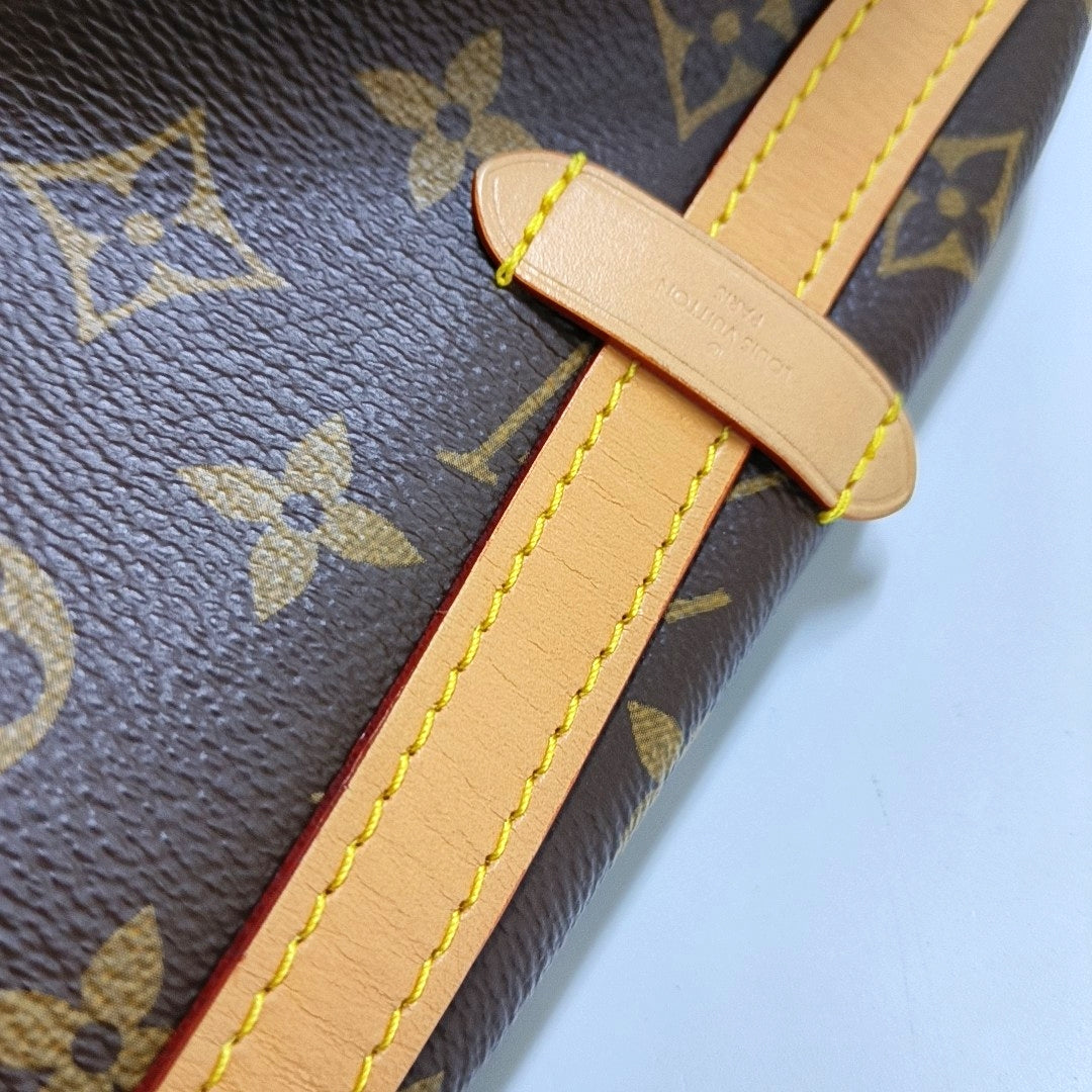 LOUIS VUITTON CARRYALL Medium Brown Coated Canvas Monogram Shoulder Bag Tote Bag Golden Hardware Removable Shoulder Strap-(SKU)-968874319