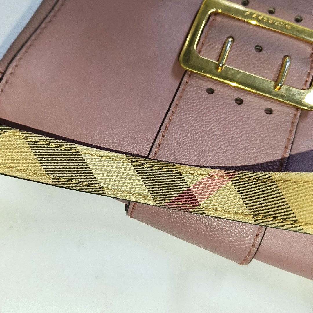 BURBERRY Buckle Beige Leather Crossbody Bag Single Shoulder Bag Golden hardware Removable shoulder strap-(SKU)-940108436