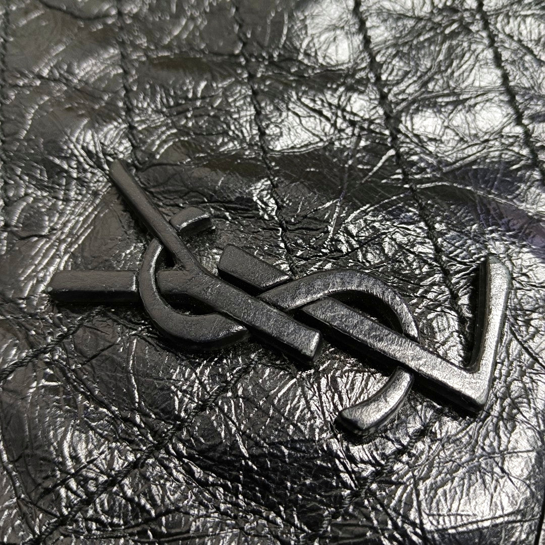YSL NIKI Medium Black Calfskin Quilted V-Stripe Shoulder Bag and Crossbody with Black Rhodium-Plated Hardware-(SKU)-971324466