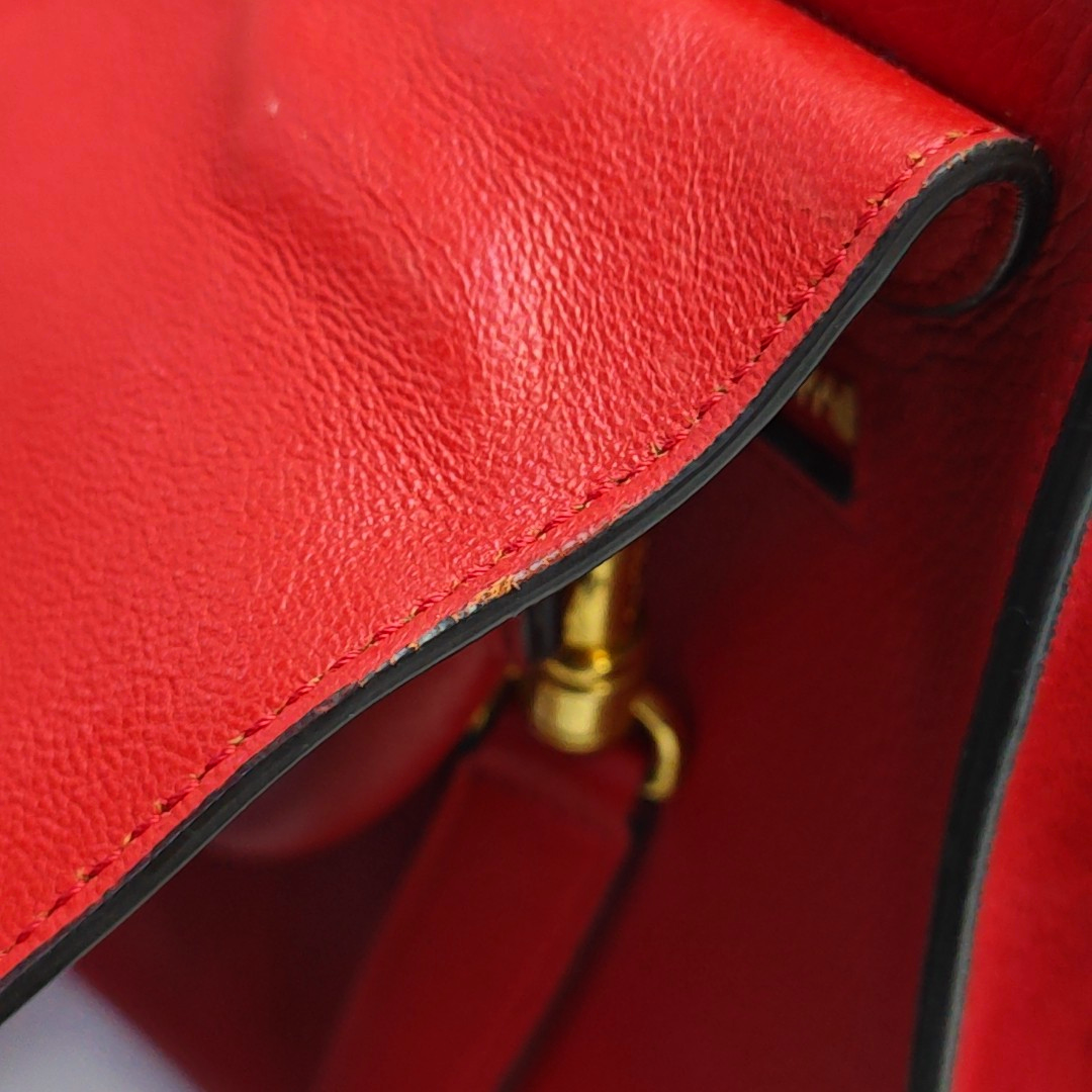 CELINE TRAPEZE Small size Red Leather Swing Bag Single Shoulder Bag Handbag Crossbody Golden hardware Removable shoulder strap-(SKU)-947188995