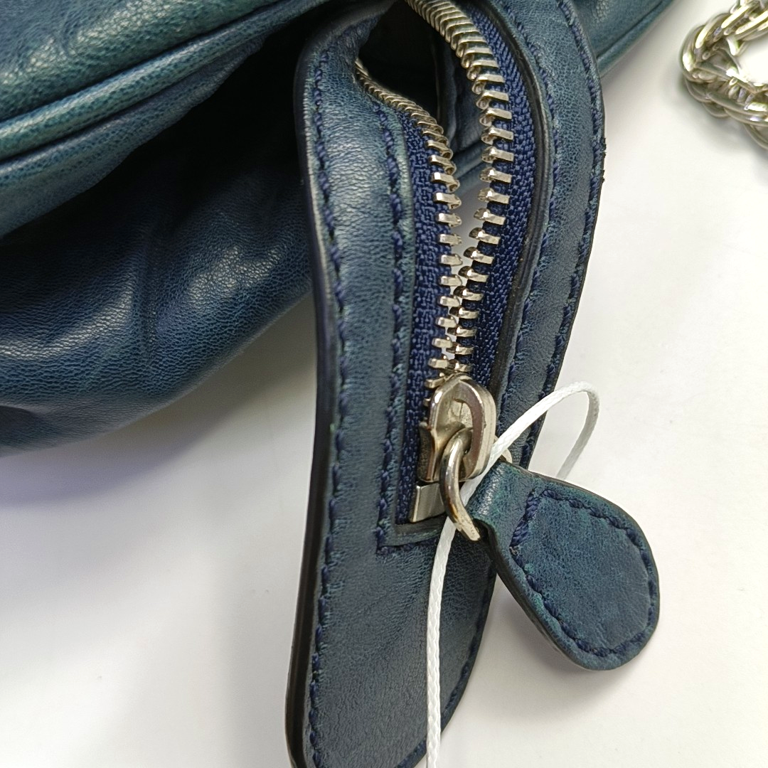 CELINE Dark blue cowhide shoulder bag Silver Hardware-(SKU)-945570761