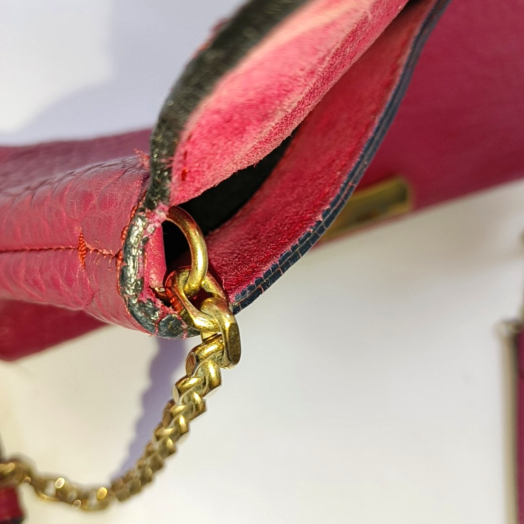 BURBERRY Mildenhall Fuchsia Leather Crossbody Shoulder Bag Handbag Golden hardware-(SKU)-956600104