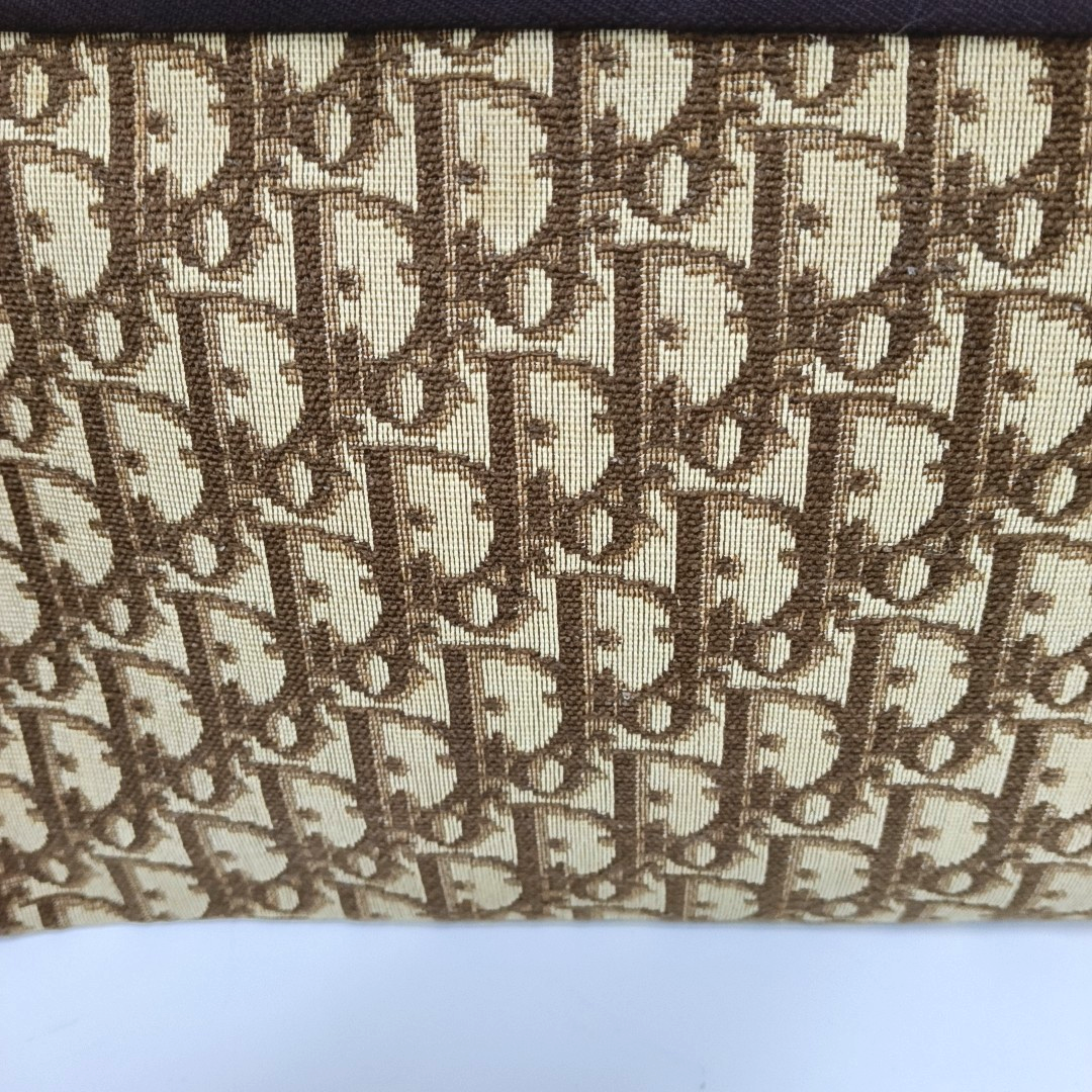 DIOR Khaki Canvas Monogrammed Floral Clutch Brown Hardware-(SKU)-939778735