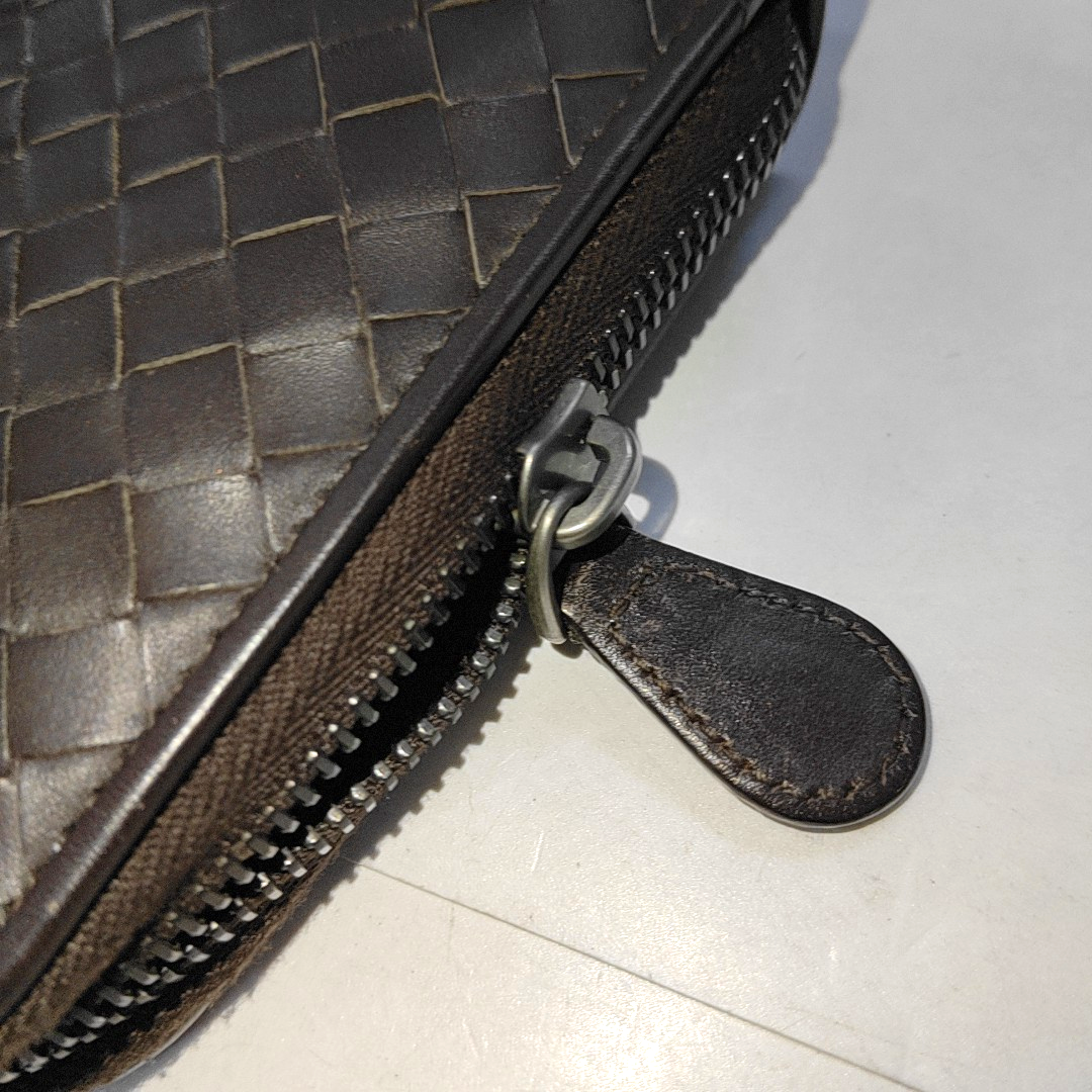 BOTTEGA VENETA Dark Brown Leather Woven Tote Bag Black hardware-(SKU)-14425170