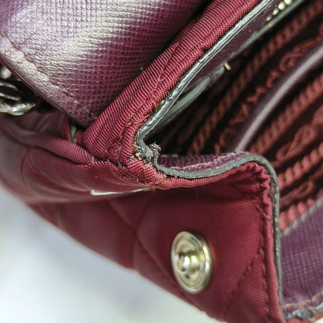 PRADA Burgundy Fabric Quilted Single Shoulder Bag Crossbody Bag Silver Hardware Removable shoulder strap-(SKU)-952724345