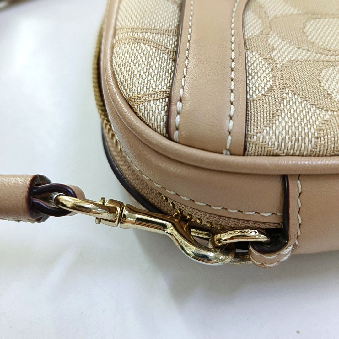COACH Camera Bag Khaki Canvas Monogram Shoulder Bag Golden hardware Removable shoulder strap-(SKU)-951333226