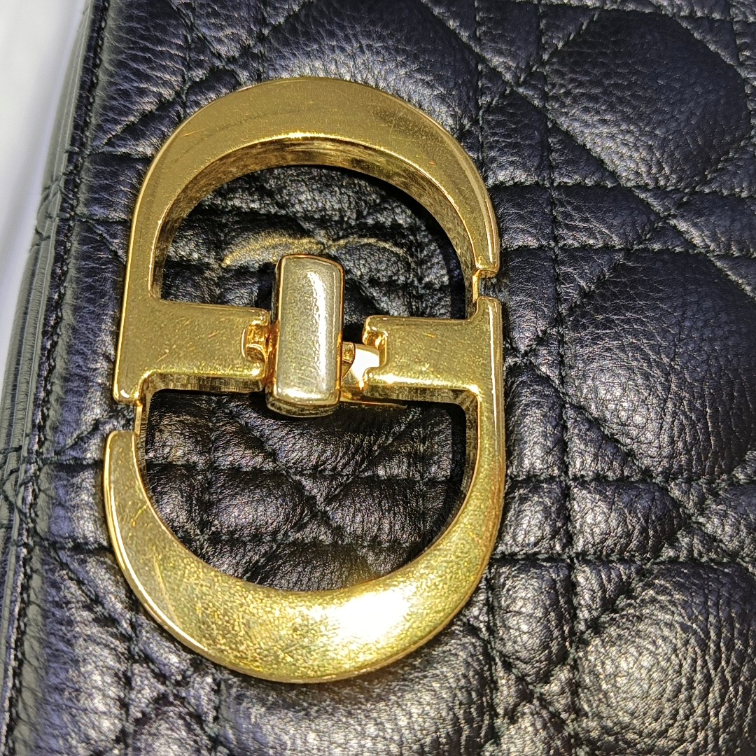 DIOR Dior Caro Medium Black Calfskin Woven Quilted Single Shoulder Bag Golden Hardware-(SKU)-961588548