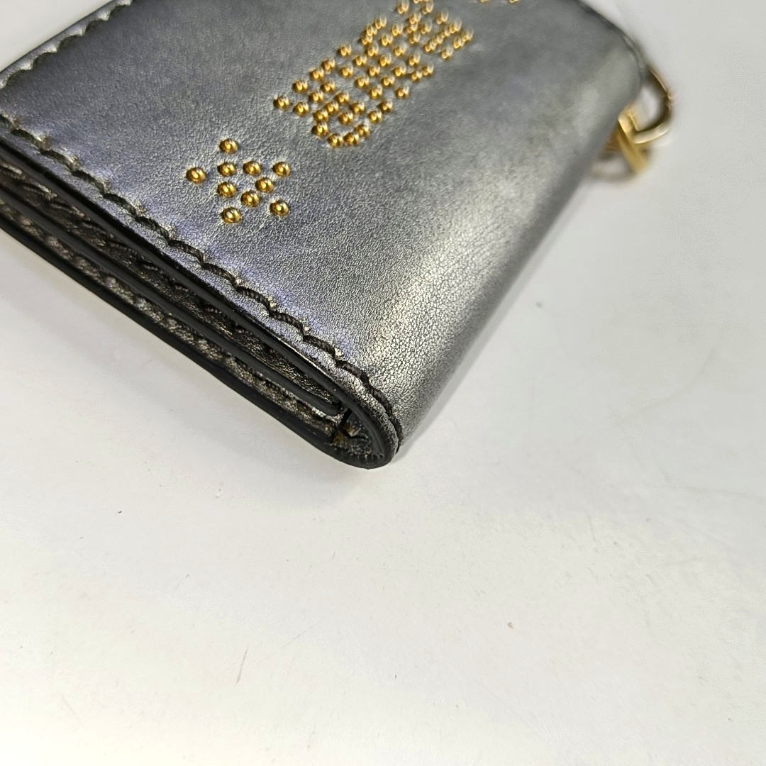DIOR J'Adior Gray Cowhide Studs Card Case Golden hardware-(SKU)-956355272