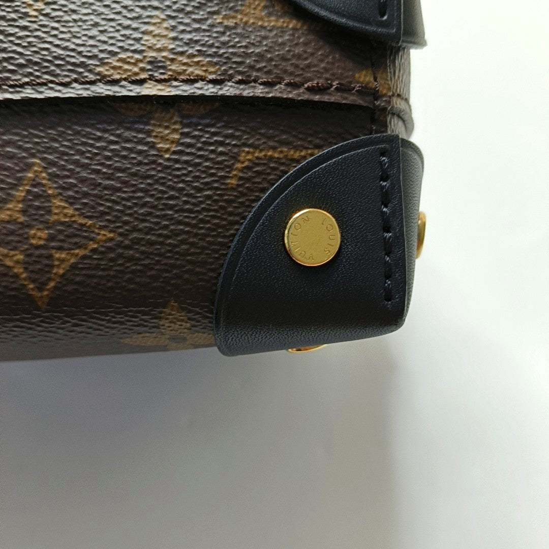 LOUIS VUITTON PETITE MALLE Brown Coated Canvas Monogram Crossbody Shoulder Bag Tote Bag Single Shoulder Bag Golden Hardware 2 Removable Shoulder Straps-(SKU)-949596506