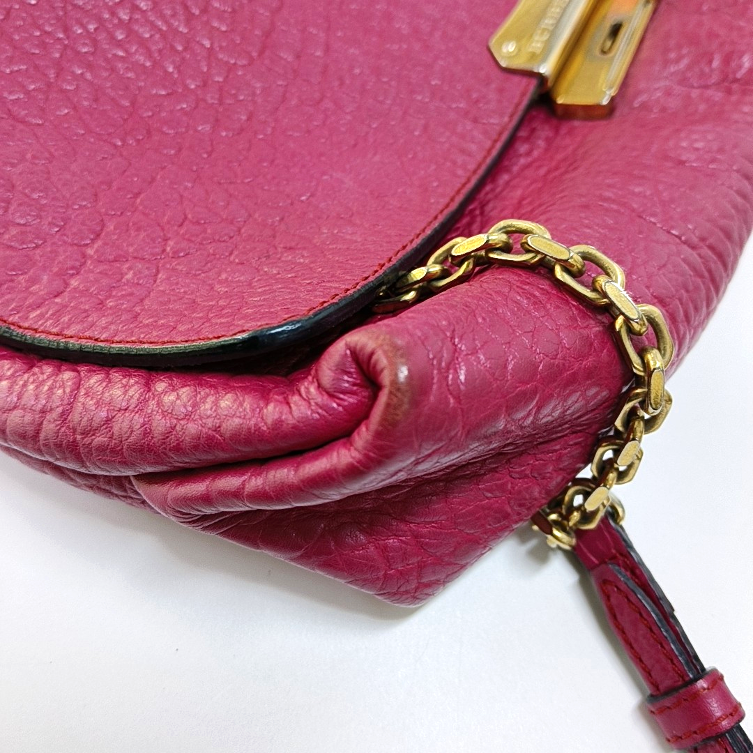 BURBERRY Mildenhall Fuchsia Leather Crossbody Shoulder Bag Handbag Golden hardware-(SKU)-956600104