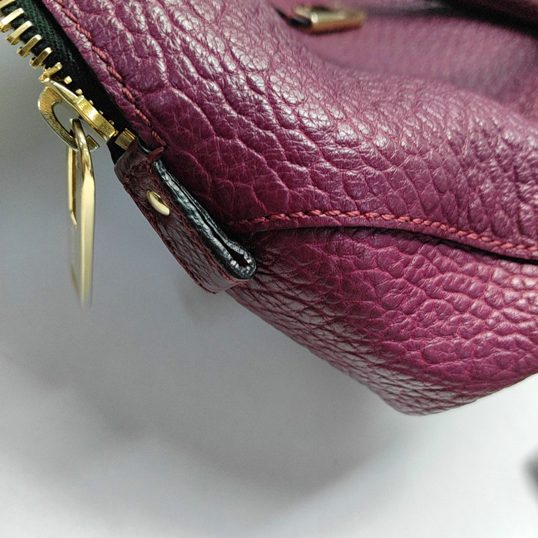 BURBERRY Clifton Plum Purple Cowhide Tote Bag Golden hardware-(SKU)-944416398