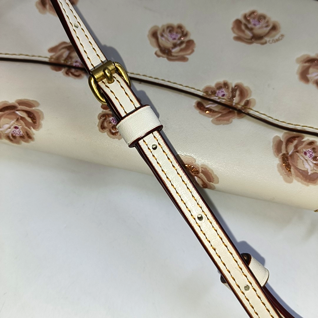 COACH DINKY Medium size White Leather Printed Sling Bag Golden hardware Removable shoulder strap-(SKU)-937355790