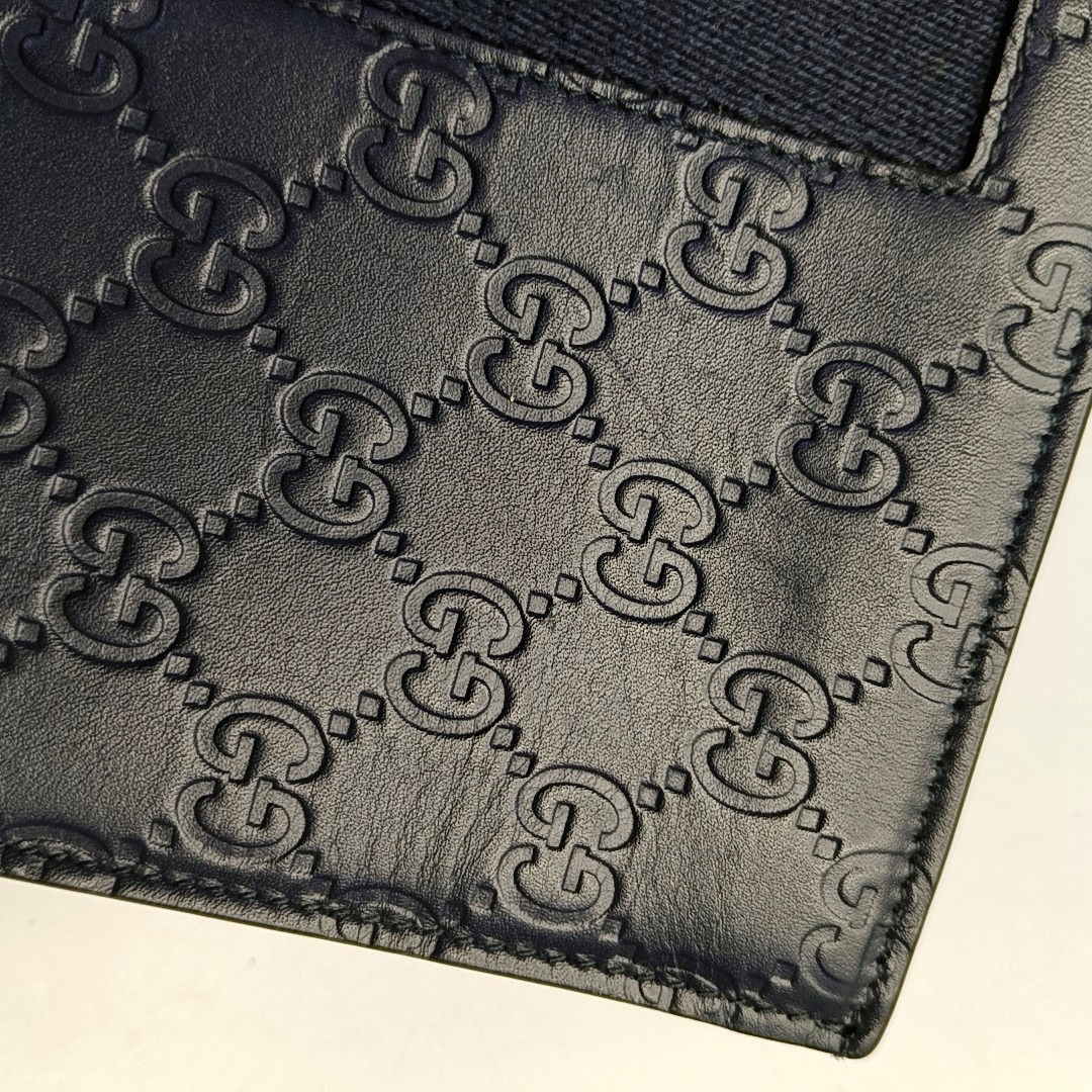 GUCCI Dark Blue Cowhide Vintage Monogrammed Handbag Silver Hardware-(SKU)-960289829