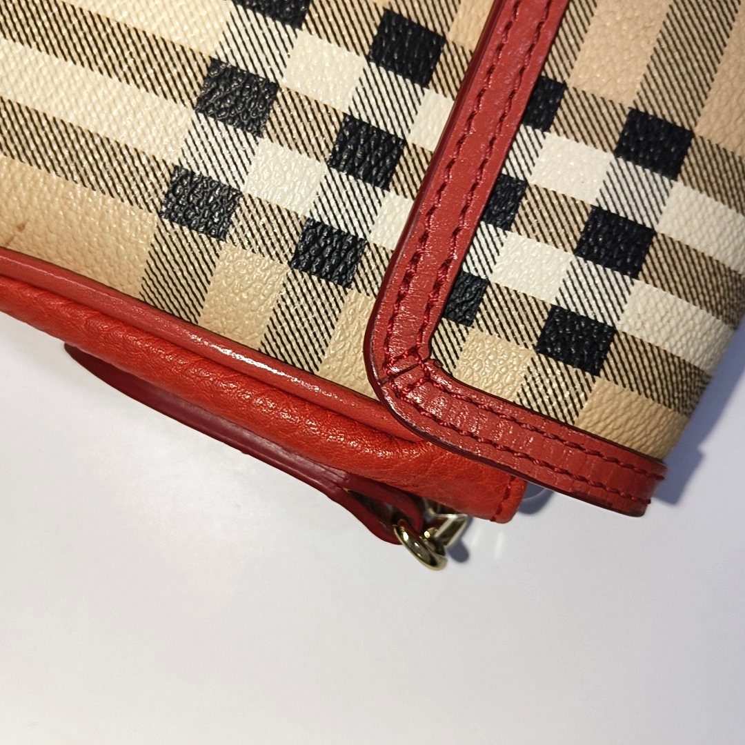 BURBERRY Maydown Khaki Coated Canvas Warhorse Plaid Crossbody Shoulder Bag Golden hardware-(SKU)-940909865