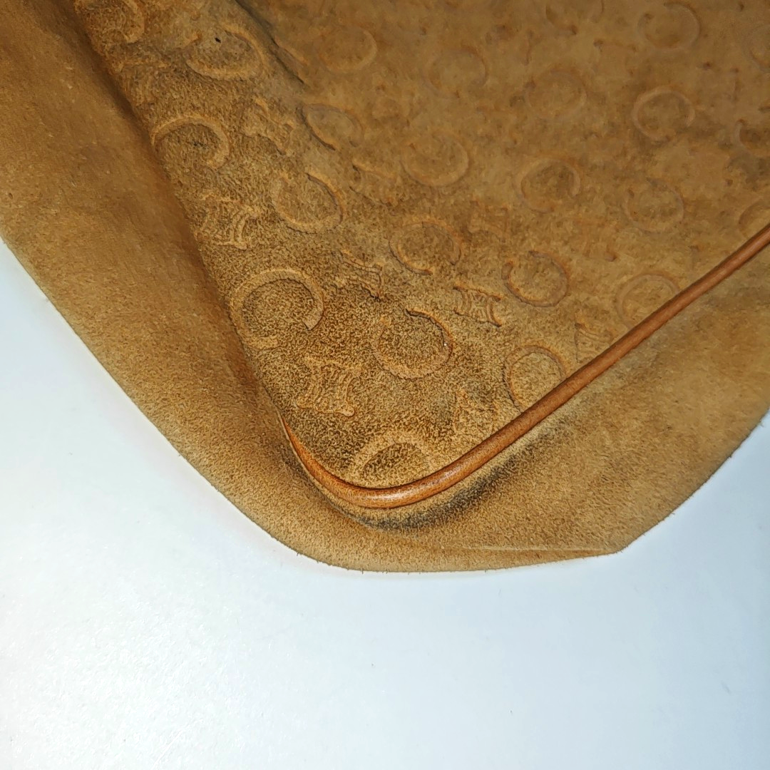 CELINE Brown Suede Leather Embossed Single Shoulder Bag Golden hardware Removable shoulder strap-(SKU)-940050466