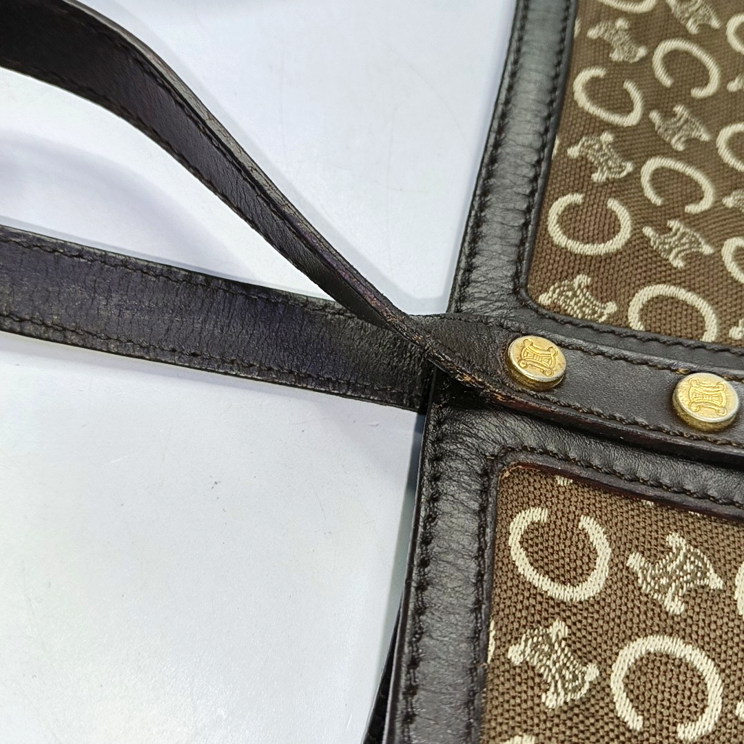 CELINE Brown Canvas Triumph Single Shoulder Bag Tote Bag Golden hardware-(SKU)-945086519