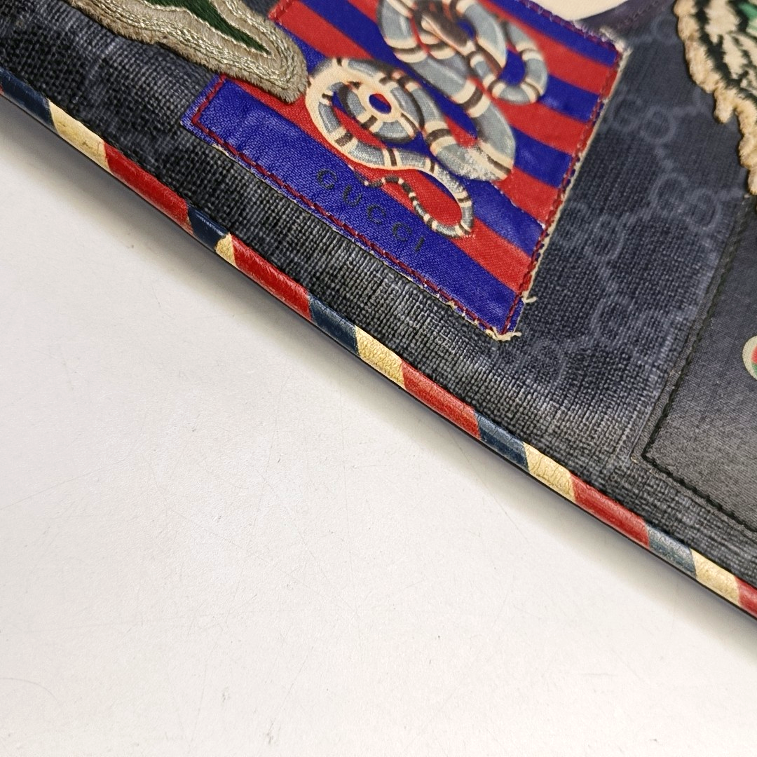 GUCCI Courrier Black Coated Canvas Monogram Embroidered Handbag Silver Hardware-(SKU)-953095633