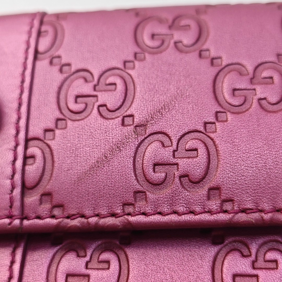 GUCCI Heart Bit Pink cowhide vintage embossed wallet Golden hardware-(SKU)-951257321