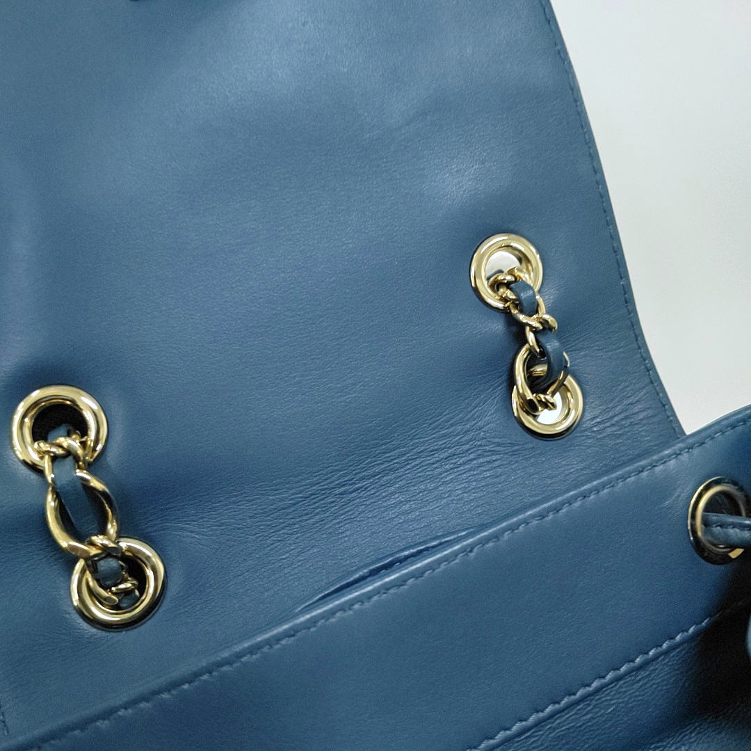 CHANEL BUSINESS AFFINITY Deep Blue Quilted Leather Grained Double Shoulder Bag with Gold Hardware 23 opening-(SKU)-956086106