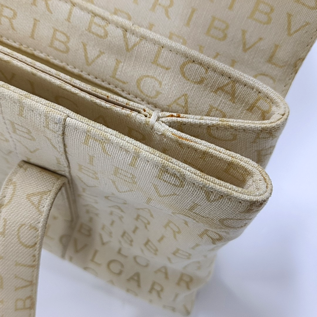 BVLGARI LA MANIE DES LOGOS Beige Canvas Floral Handbag Single Shoulder Bag Silver Hardware-(SKU)-954098204