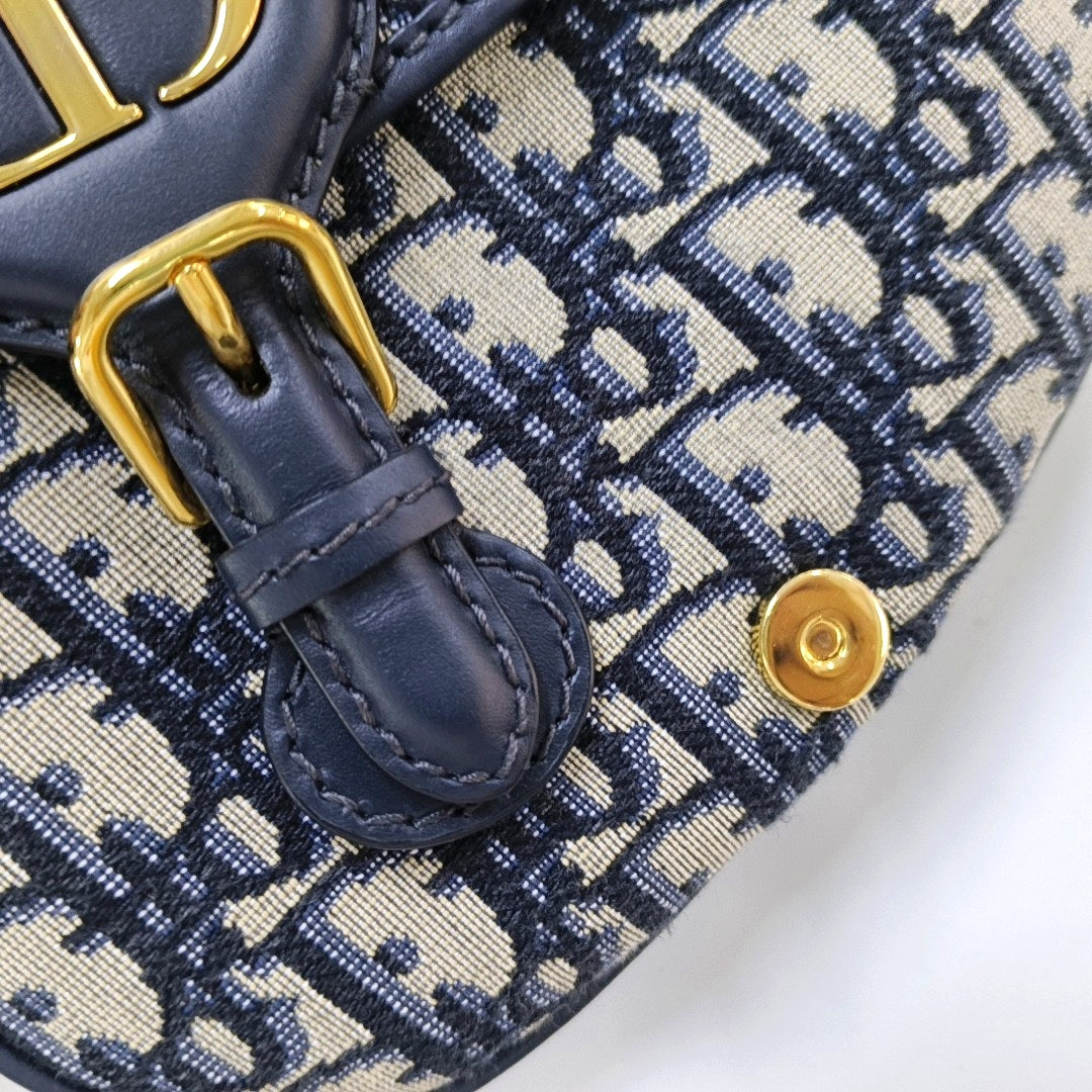 DIOR Bobby Small Blue Canvas Monogram Single Shoulder Bag Tote Bag Crossbody Bag with Gold Hardware Removable Strap-(SKU)-969891696