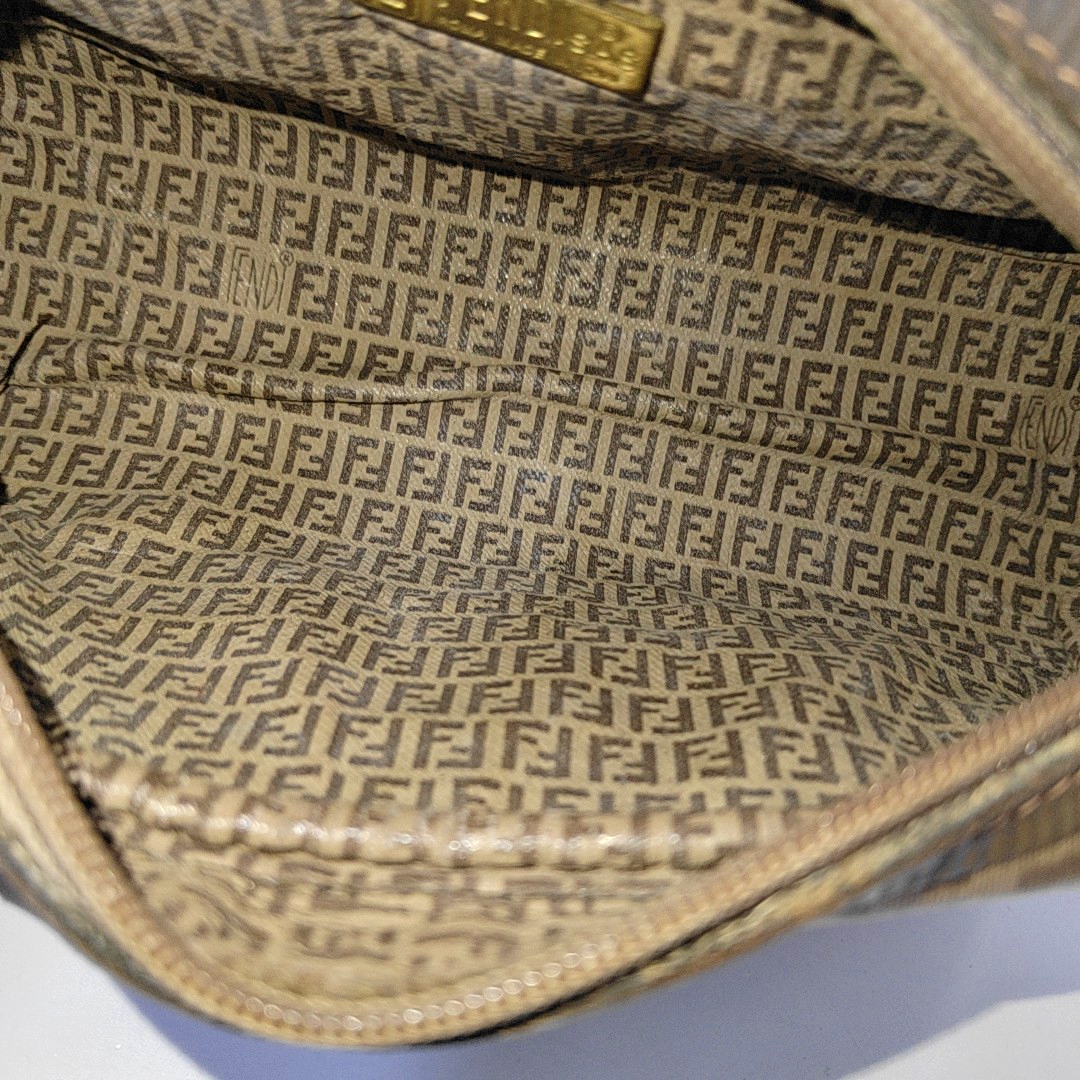 FENDI 棕色涂层帆布双F手拿包 Golden hardware-(SKU)-954837981