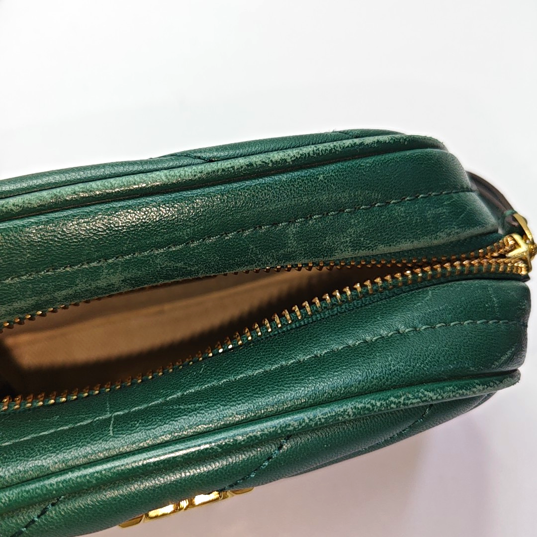 TORY BURCH Kira Small size Dark Green Sheepskin Quilted Crossbody Single Shoulder Bag Golden hardware-(SKU)-936318377