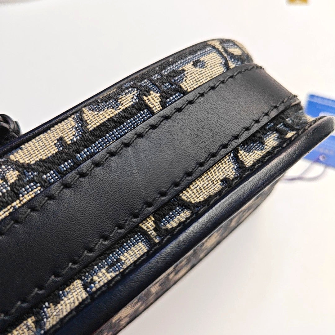 DIOR Bobby East-West Blue Canvas Monogram Embossed Shoulder Bag Crossbody Bag with Detachable Strap-(SKU)-968392687