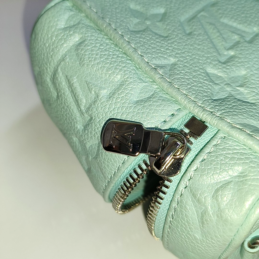 LOUIS VUITTON NICE Turquoise Green Leather Monogram Embossed Shoulder Bag Silver Hardware Removable Strap-(SKU)-942263065