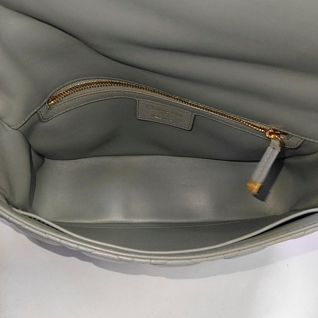 DIOR Dior Caro Medium Gray Calfskin Quilted Crossbody Bag Single Shoulder Bag Gold Hardware Removable Strap-(SKU)-969611212