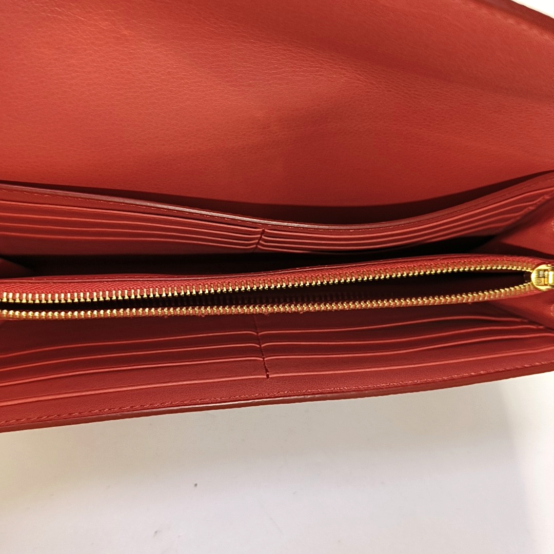 CELINE TROTTEUR Large size Red Leather Wallet Golden hardware-(SKU)-954216464