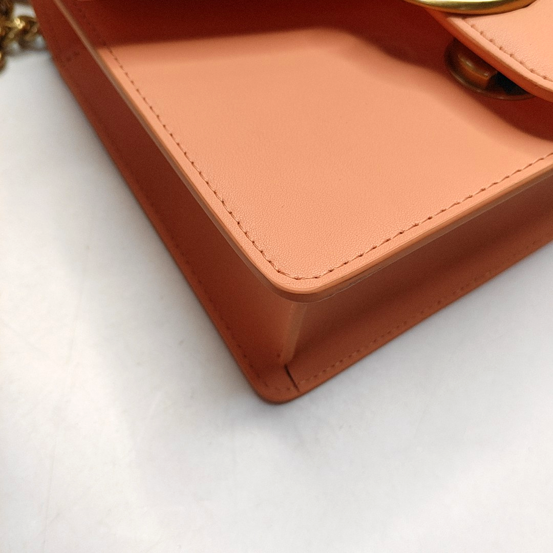 PINKO Tangerine Pink Cowhide Sling Bag Single Shoulder Bag Tote Bag Golden hardware Removable shoulder strap-(SKU)-944691332