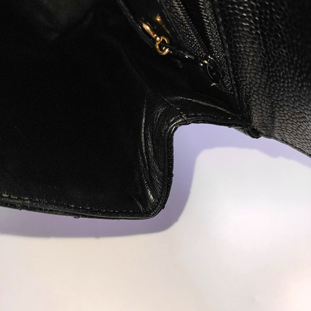 CHANEL VINTAGE KELLY Black Calfskin Quilted Leather Tote Bag Golden Hardware 7 Clasp-(SKU)-966795057