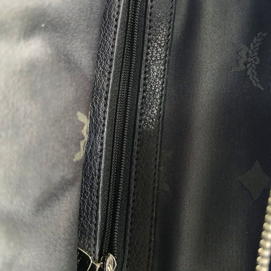 MCM STARK mini Blue Coated Canvas Monogrammed Stud Double Backpack Silver Black Hardware-(SKU)-943802065