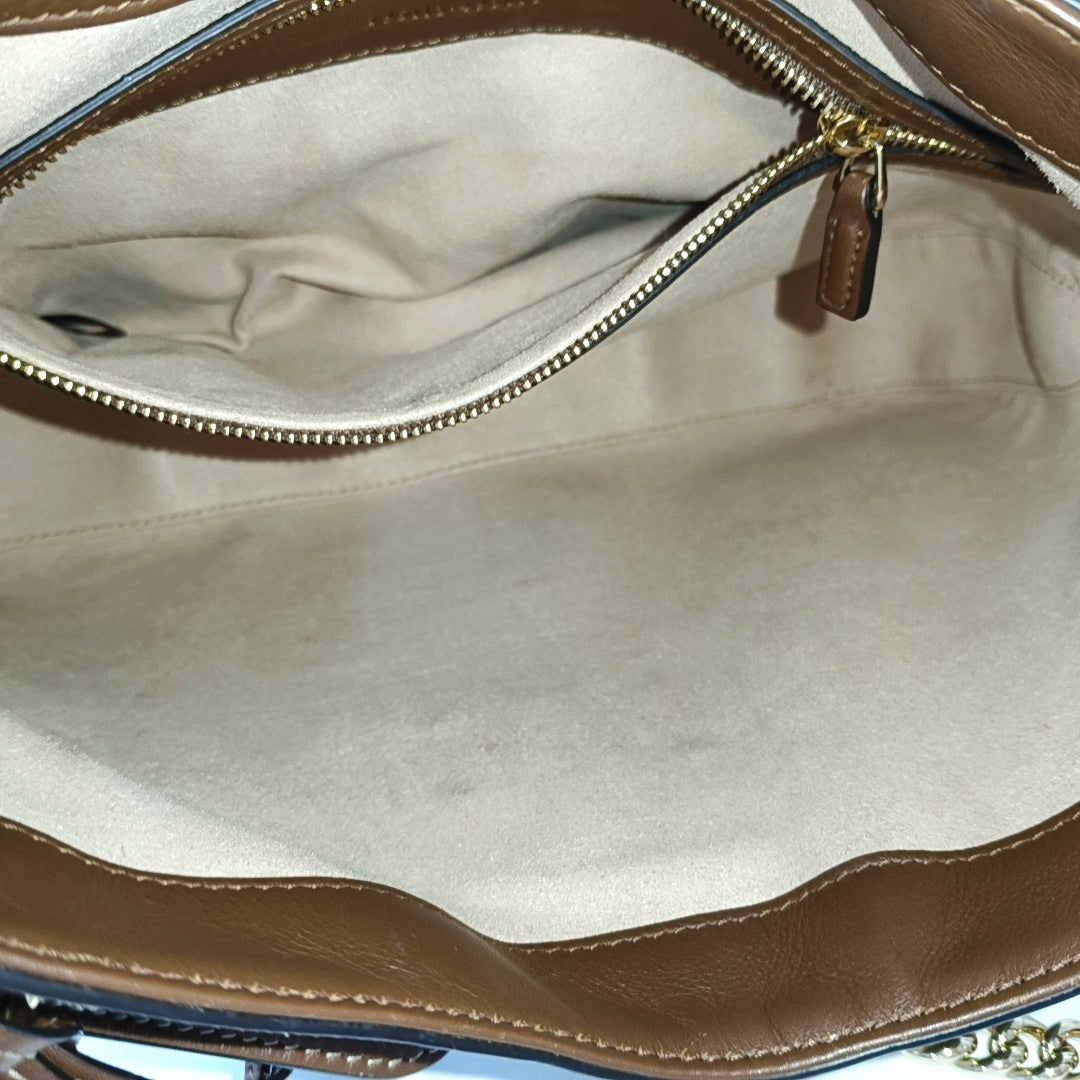 GUCCI Padlock Medium Brown Coated Canvas Monogram Shoulder Bag Handbag Golden Hardware-(SKU)-969086210