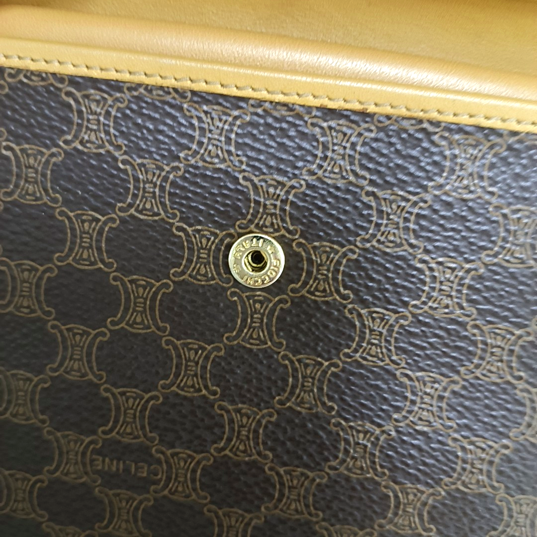 CELINE Dark Brown Coated Canvas Triumph Wallet Golden hardware-(SKU)-960315829