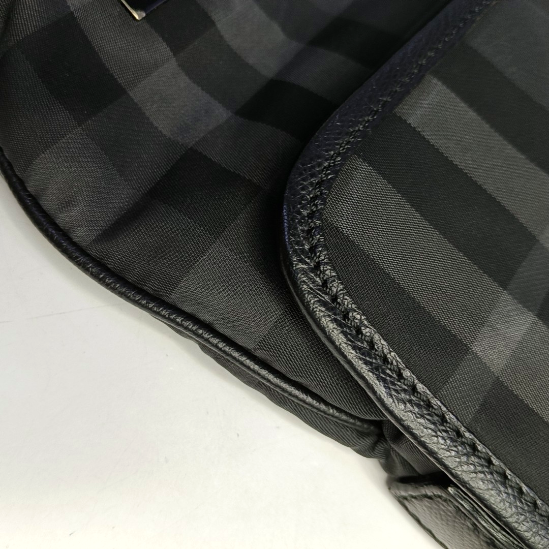 BURBERRY Dark Gray Nylon Battle Horse Plaid Single Shoulder Bag Crossbody Bag Ruthenium color hardware-(SKU)-958749400