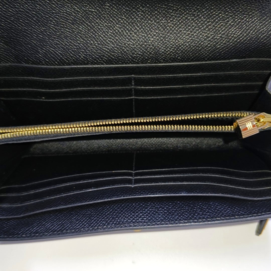 HERMÈS Kelly, black Epsom leather wallet, gold hardware, C, external stitching-(SKU)-966027449