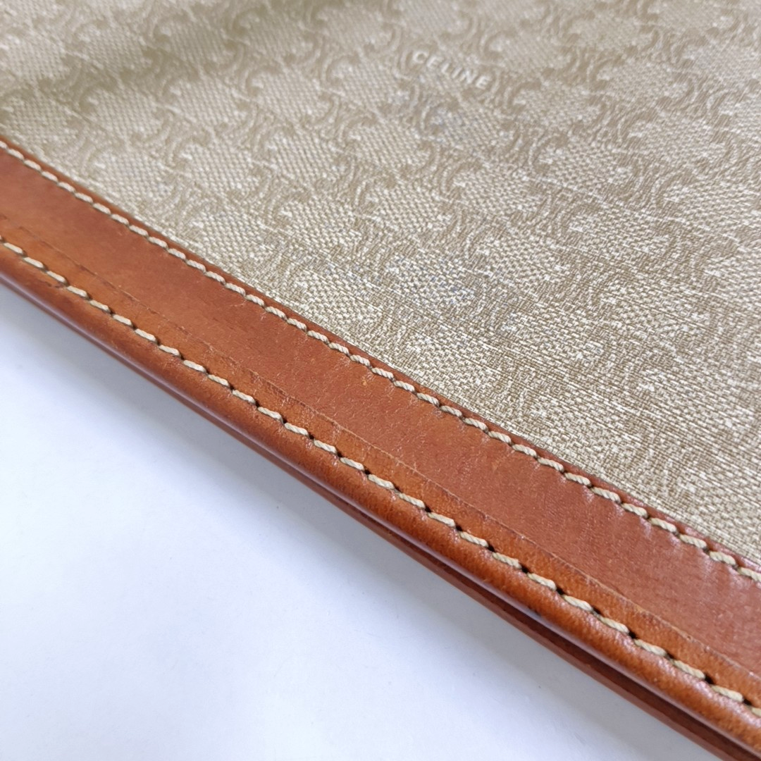 CELINE MACADAM CLUTCHES Khaki Coated Canvas Triumph Clutch Golden hardware-(SKU)-946907991