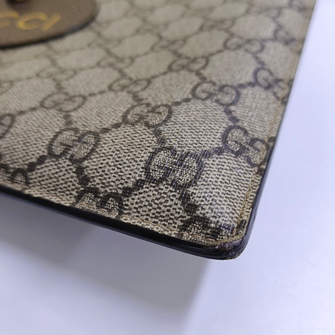 GUCCI Neo Vintage Khaki Coated Canvas Monogram Tiger Head Bag Clutch Golden hardware-(SKU)-946504003