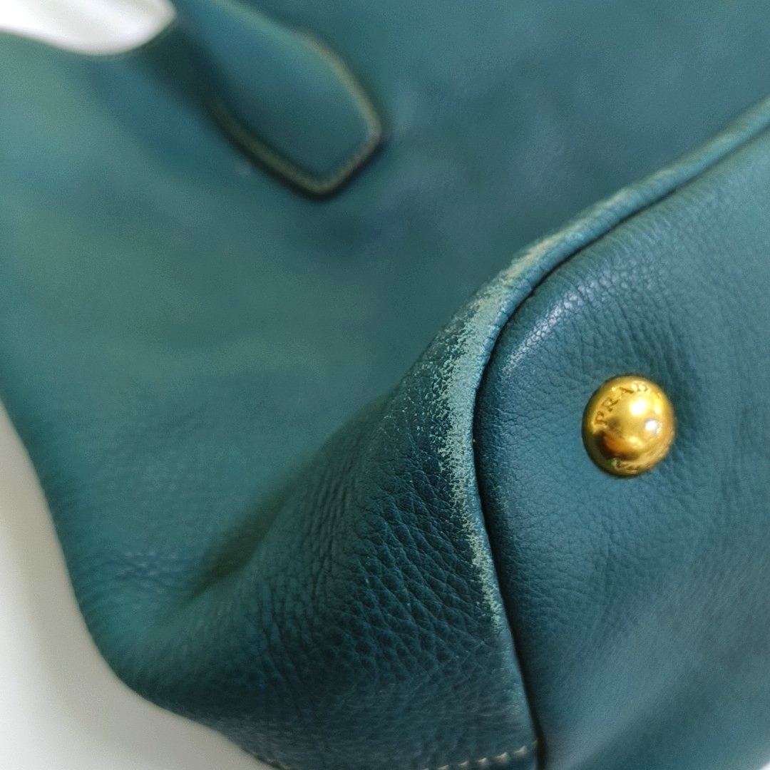 PRADA Bauletto Saffiano Teal Green Leather Handbag Golden hardware-(SKU)-947004681