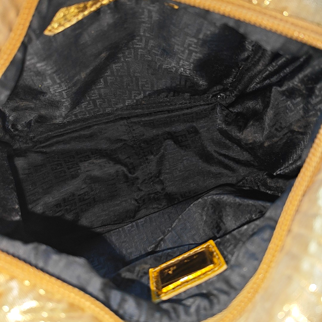 FENDI Gold Fabric Embossed Single Shoulder Bag Handbag Golden hardware Removable shoulder strap-(SKU)-948887695