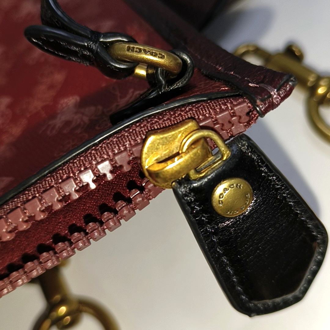 COACH FIELD Red Coated Canvas Carriage Single Shoulder Bag Crossbody Bag Handbag Golden hardware Pouch detachable shoulder strap-(SKU)-14243470