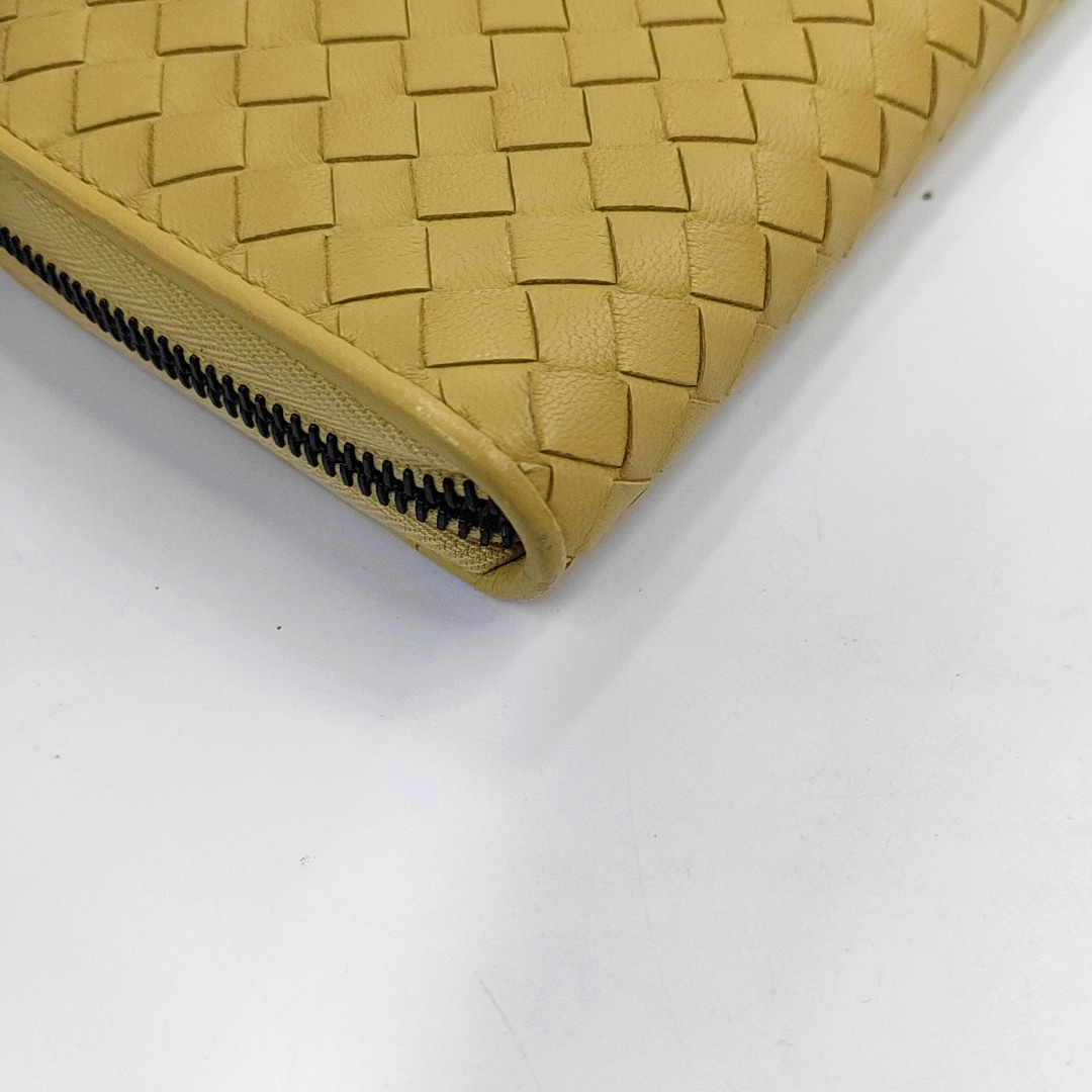 BOTTEGA VENETA Yellow Green Leather Woven Wallet Black hardware-(SKU)-952014165
