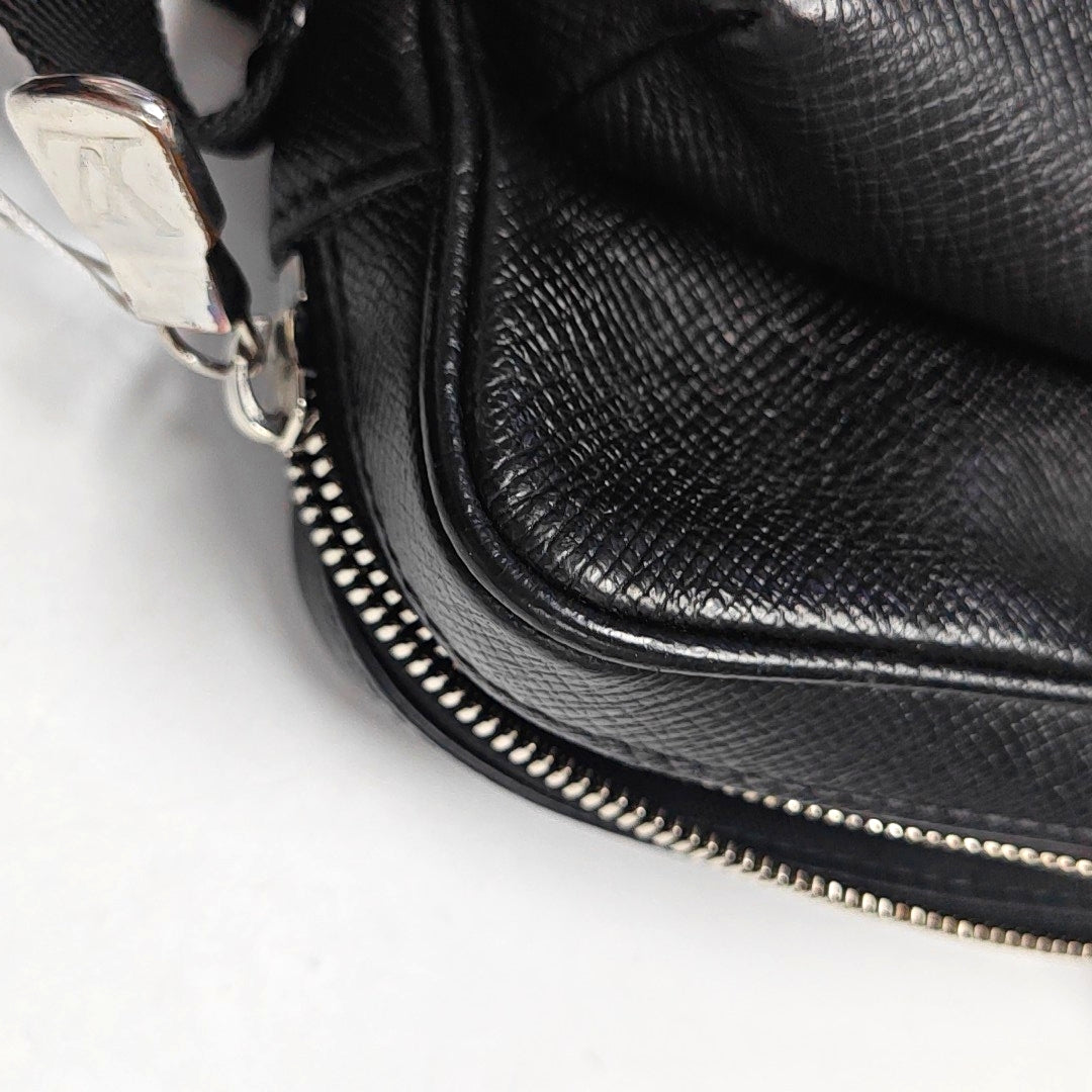 LOUIS VUITTON OUTDOOR Small Black Leather Monogram Messenger Bag Shoulder Bag Crossbody Bag Silver Hardware-(SKU)-970352142