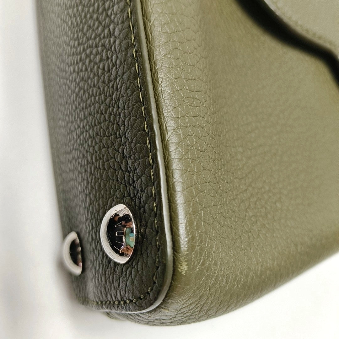 LOUIS VUITTON CAPUCINES BB Dark Green Calfskin Shoulder Bag Tote Crossbody Bag with Detachable Strap-(SKU)-971490700