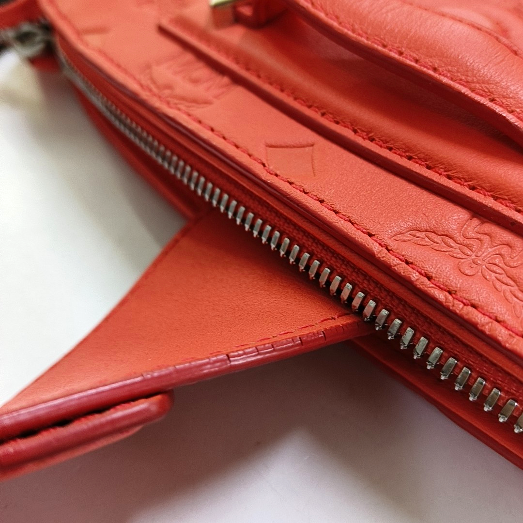 MCM ESSENTIAL Small size Orange Pink Leather Old Flower Single Shoulder Bag Crossbody Bag Silver Hardware Removable shoulder strap-(SKU)-952014673