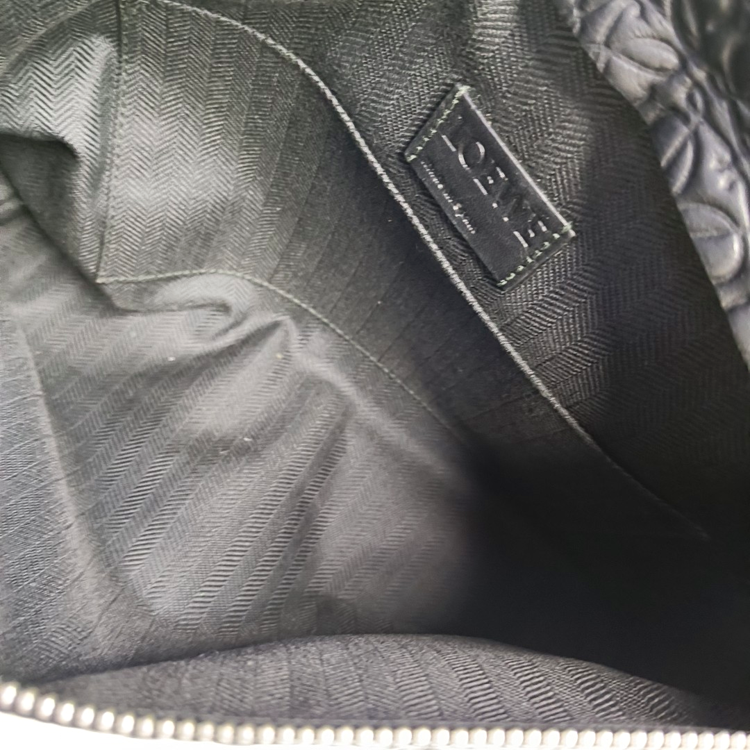 LOEWE T Pouch Black Cowhide Textured Monogrammed Coin Purse Silver Hardware-(SKU)-957345146