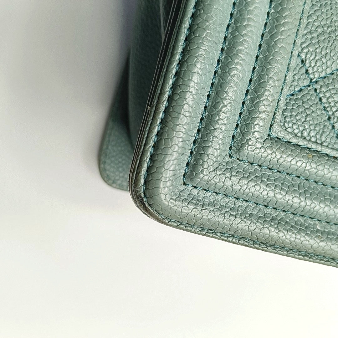 CHANEL BOY CHANEL Medium Green Calfskin Quilted Cannage Single Shoulder Bag, Crossbody Bag with Detachable Strap and Gold/Silver Hardware-(SKU)-969449479